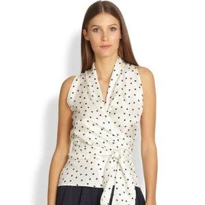 Max Mara Eolo white and navy polka dot wrap top